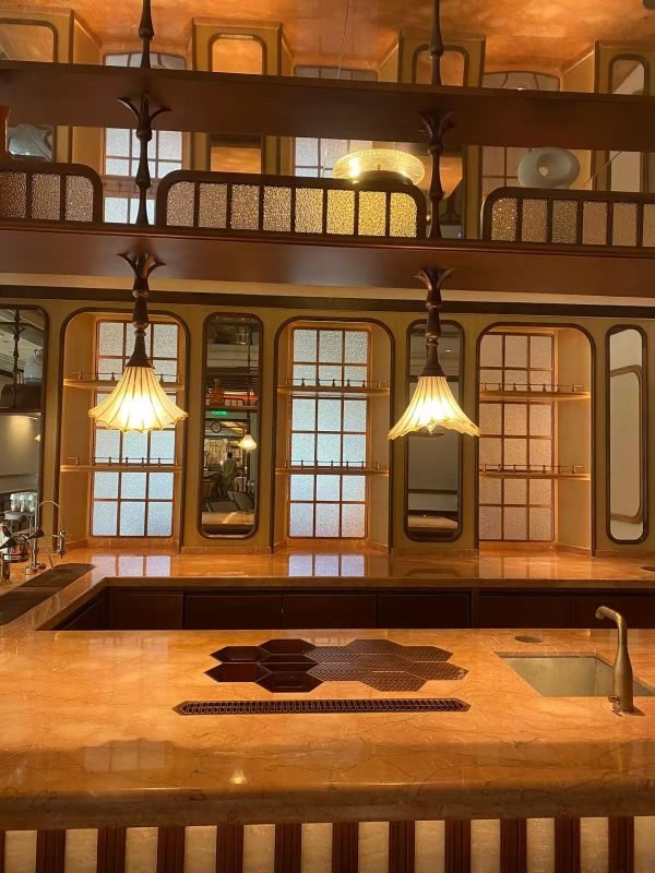 Saudi Arabia Jeddah Leylaty Brasserie use 5mm pattern glass+0.76PVB+4mm rose color tinted glass by BTG 1 9b7bd7d3e9c61bad8f11693a17ee636