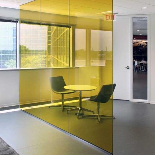 Gold color tinted glass fro office partition